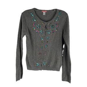 Glam Souls Cashmere Wool Blend Cardigan Rhinestone Brown Size S/M